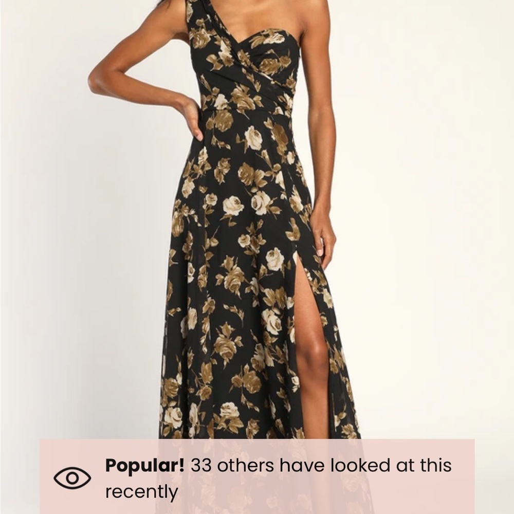 Floral One-Shoulder Dress in Black and Gold LULUs